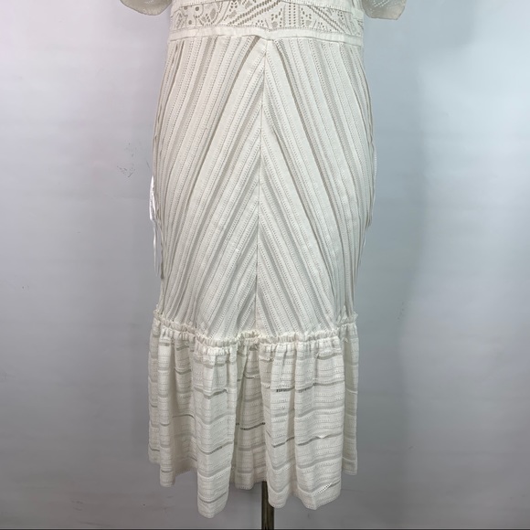 BCBGMaxAzria Ivory Midi Lace Trim Ruffle Hem Dress - Picture 4 of 9